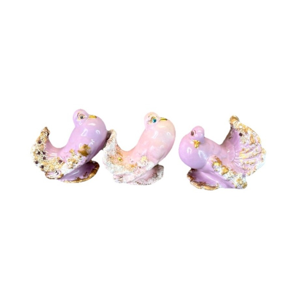 Vintage Ceramic Dove Bird Figurines Set of 3 Pink Lavender Cottagecore
